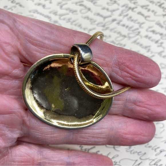 Gold Tone & Black Enamel Pendant Necklace - Picture 6 of 8